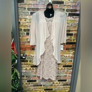 SLNY Sequined/Lace tank dress with Sheer Overlay - Blush